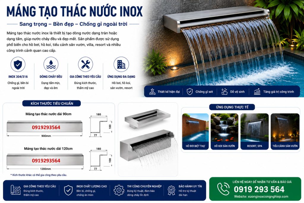 máng tạo thác nước inox